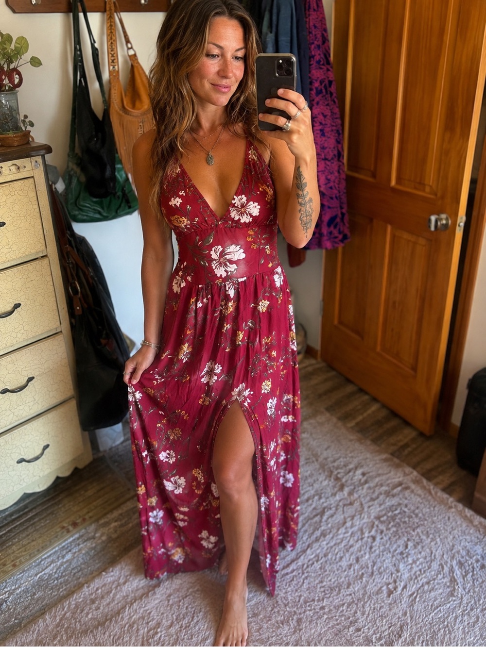 No Boundaries Burgundy Floral Maxi Dress
